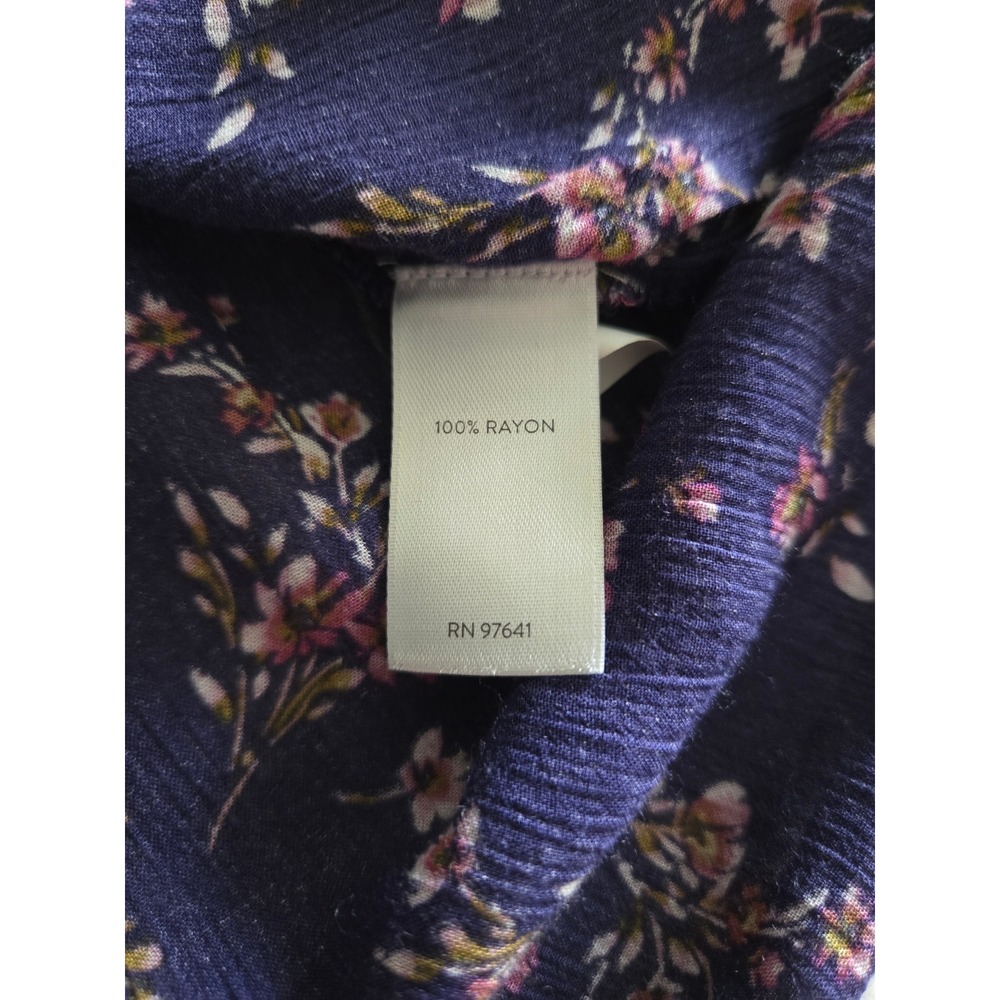 J. Jill Womens Medium Floral Boho Peasant Top Navy Blue Pink Rayon Wide Sleeve - Picture 4 of 10